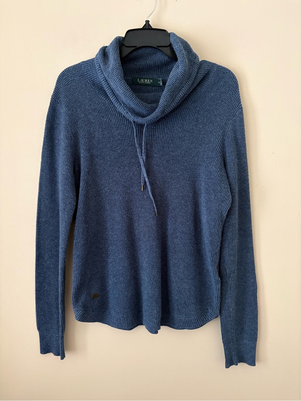 Ralph Lauren Blue Cowlneck Drawstring Women’s Cotton Sweater SZ. M